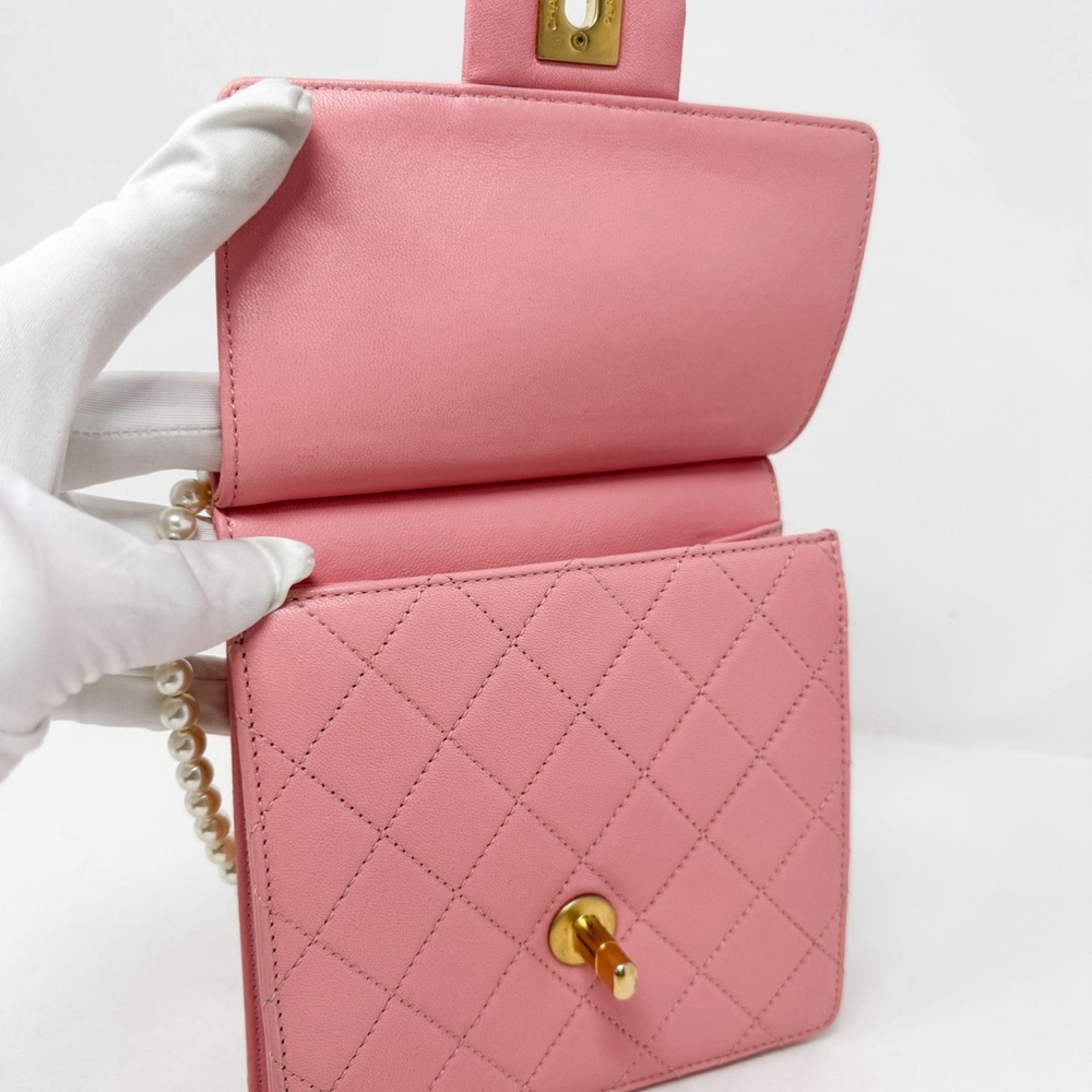 Chanel Pink Pearl Chain Vertical Flap Bag - Picture 6 of 13
